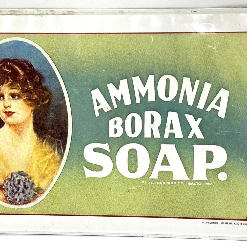 Borax Soap Metal Advertising Sign Embossed Clover Leaf 19 x‎ 7 Vintage 1974